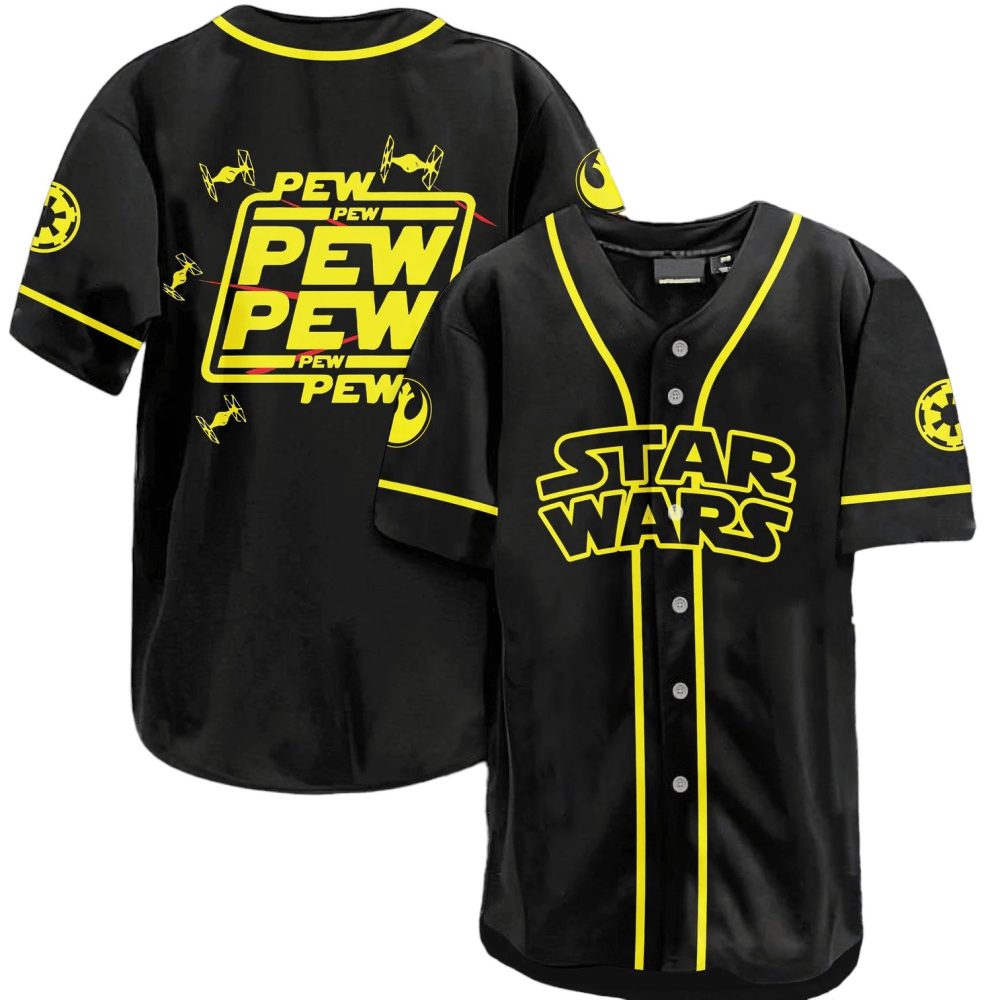 Star Wars Baseball Jersey - Iconic Pew Pew Design, Unisex Black &amp; Yellow - Perfect For Fans!