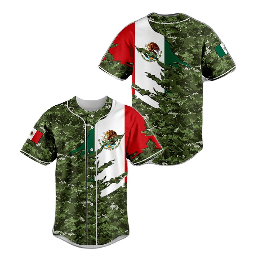Mexican Flag Camo Baseball Jersey – Patriotic &amp; Stylish Sportswear