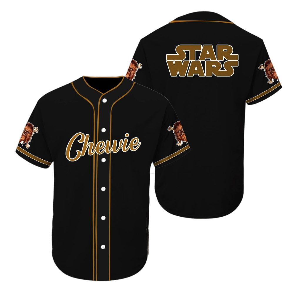 Chewie Baseball Jersey - Star Wars Fan Apparel - Stylish Black &amp; Gold Design