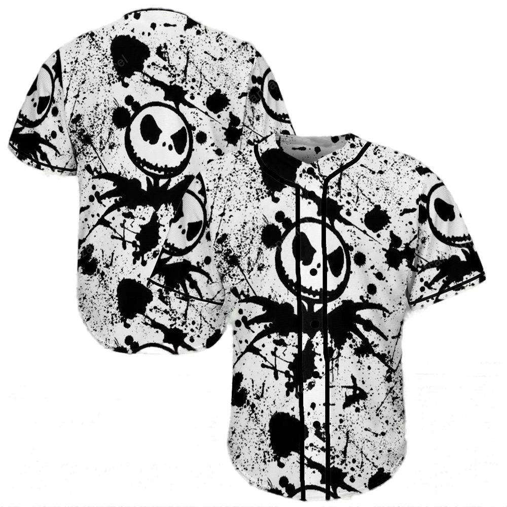 Unique Splatter Skull Baseball Jersey – Bold Black &amp; White Design, Perfect For Trendy Streetwear