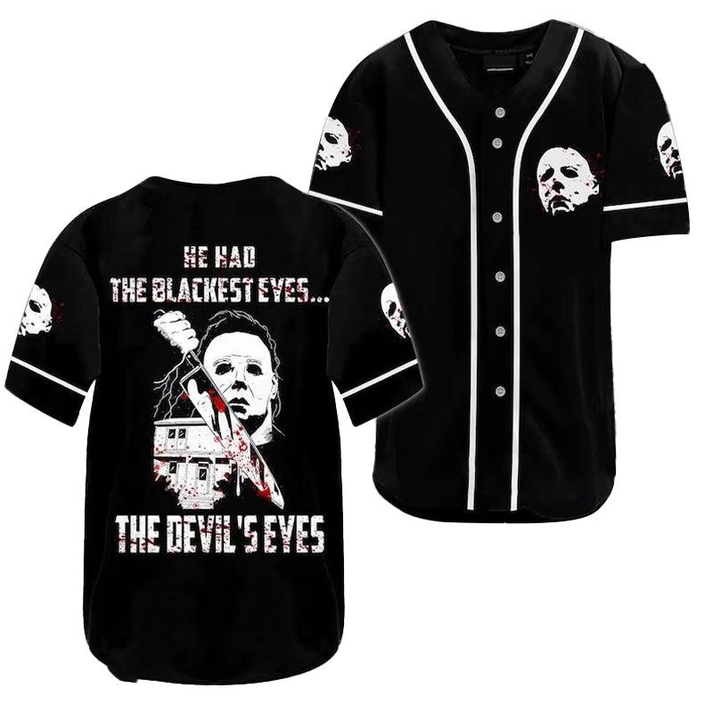 Scary Movie Baseball Jersey - Horror Themed, Black Graphic Tee - Perfect For Halloween Fans