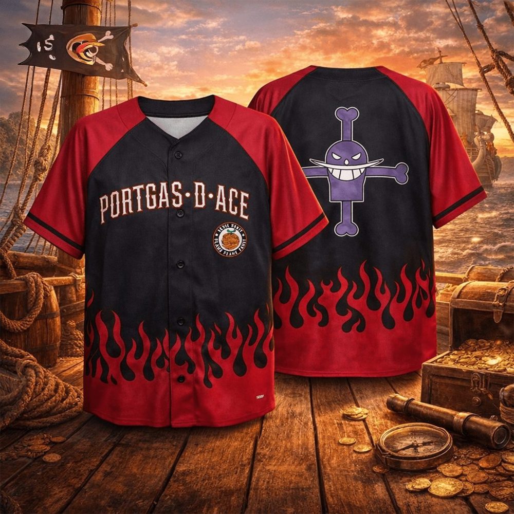 One Piece Portgas D Ace All Over Print Baseball Jersey 2026 One Piece Merch Him Gifts