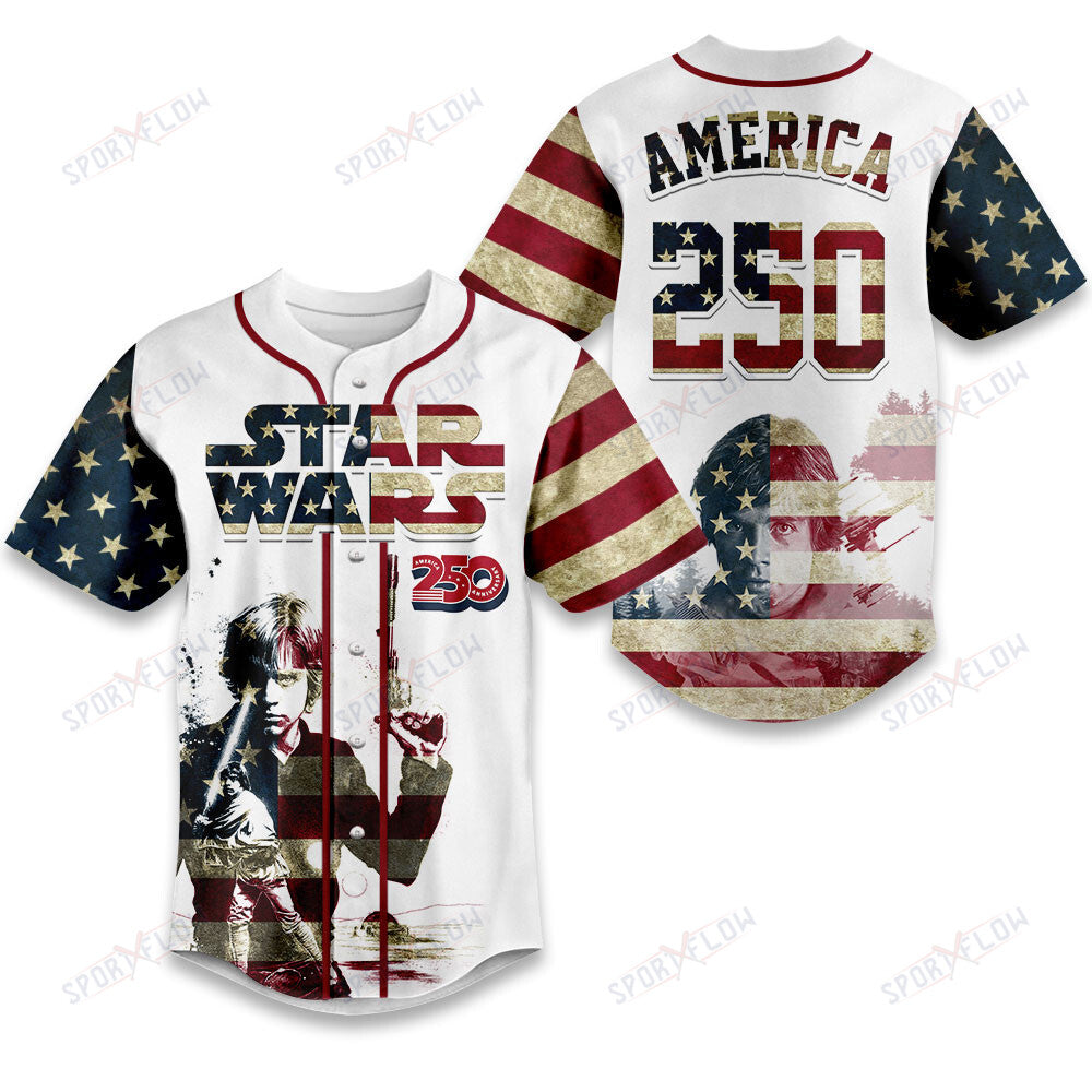 Star Wars Luke Skywalker Galactic Patriot America 250 Vintage Baseball Jersey