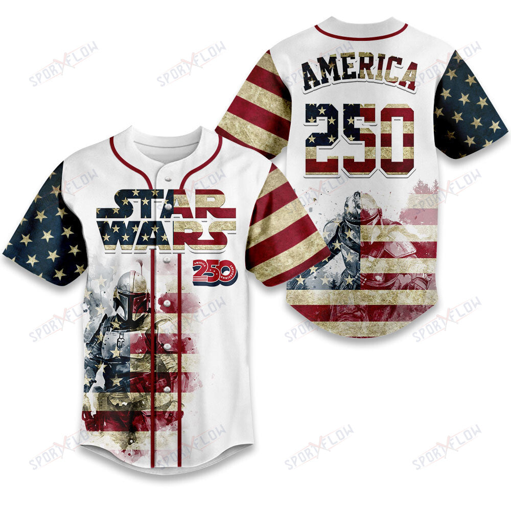Star Wars The Mandalorian Galactic Patriot America 250 Vintage Baseball Jersey