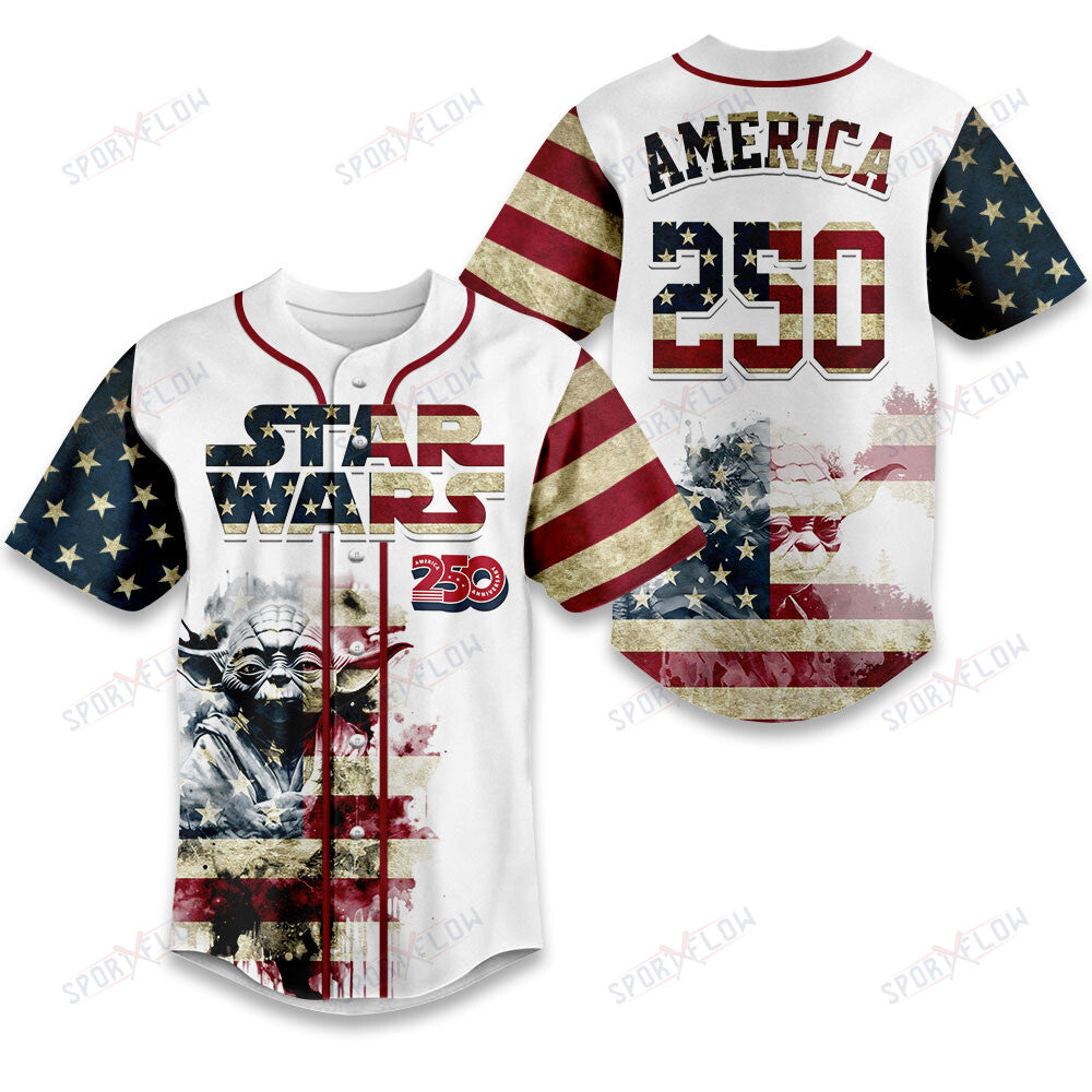 Star Wars Yoda Galactic Patriot America 250 Vintage Baseball Jersey