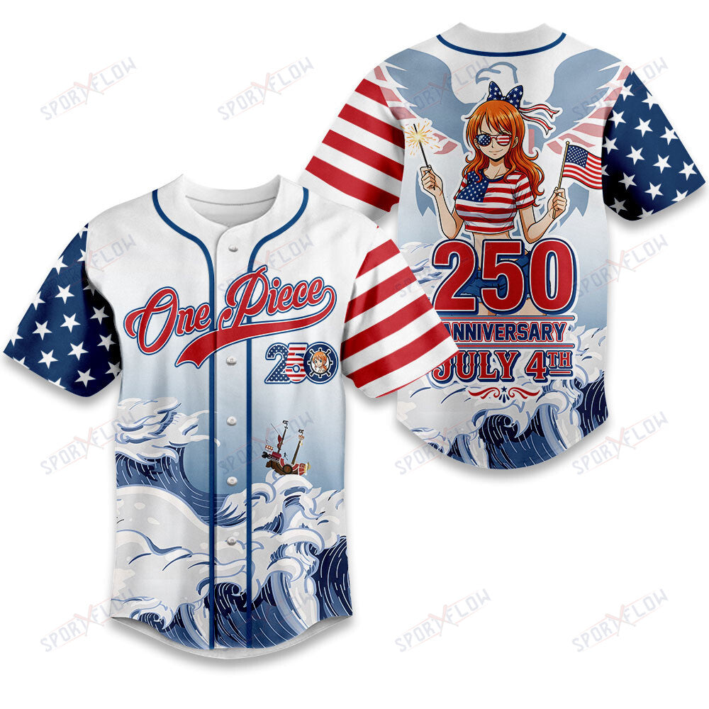 One Piece Nami Cat Burglar Celebrate America 250 Years Baseball Jersey