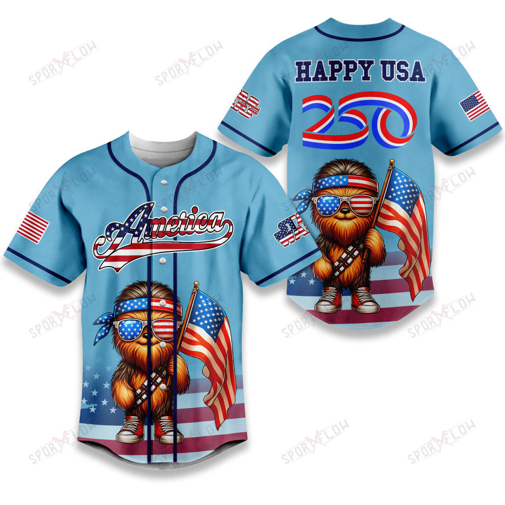Star Wars Chewbacca Happy Usa 250Th Anniversary Baseball Jersey