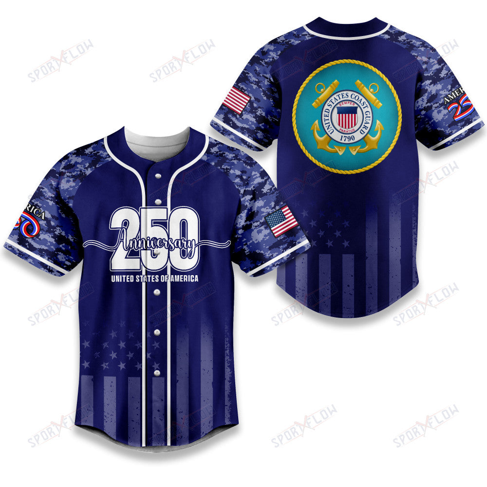 United States Coast Guard 250Th Anniversary Camo Baseball Jersey