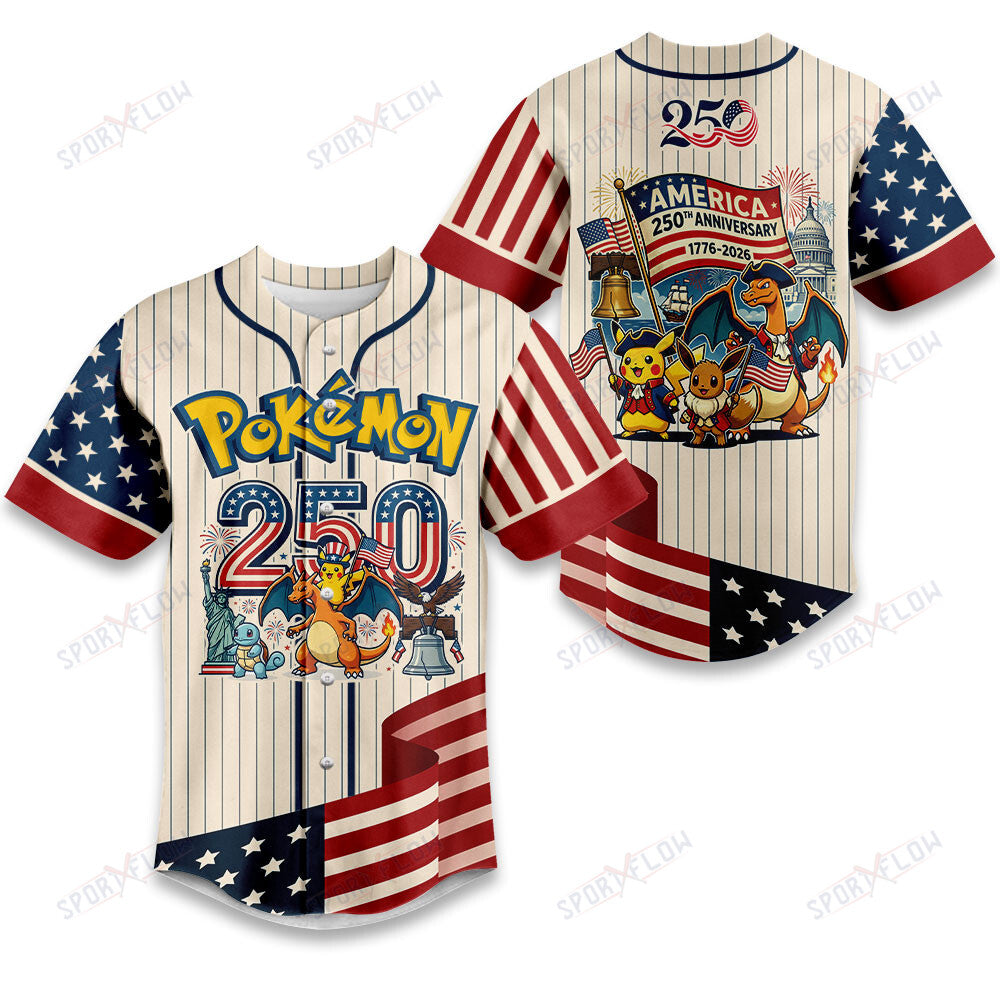 Pokemon Celebrate America 250Th Anniversary Vintage Baseball Jersey