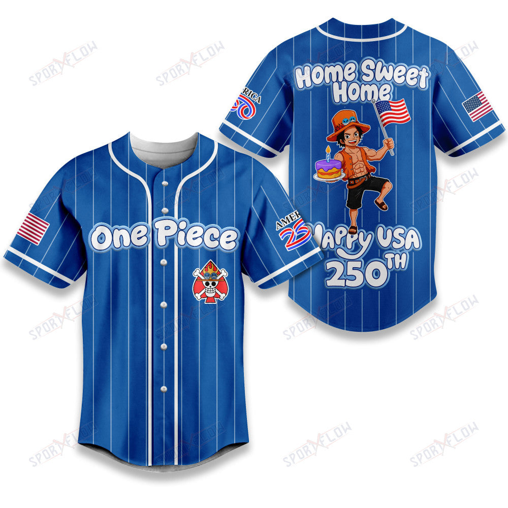 One Piece Portgas D. Ace Home Sweet Home Happy Usa 250Th Baseball Jersey