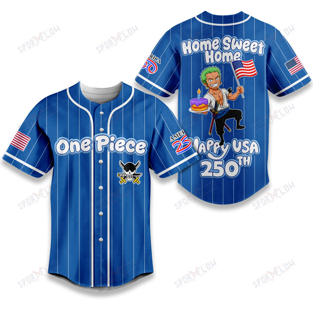 One Piece Roronoa Zoro Home Sweet Home Happy Usa 250Th Baseball Jersey