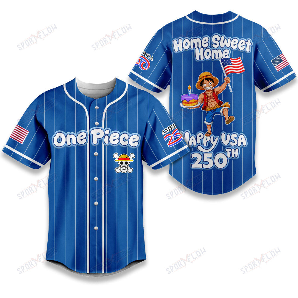 One Piece Monkey D. Luffy Home Sweet Home Happy Usa 250Th Baseball Jersey
