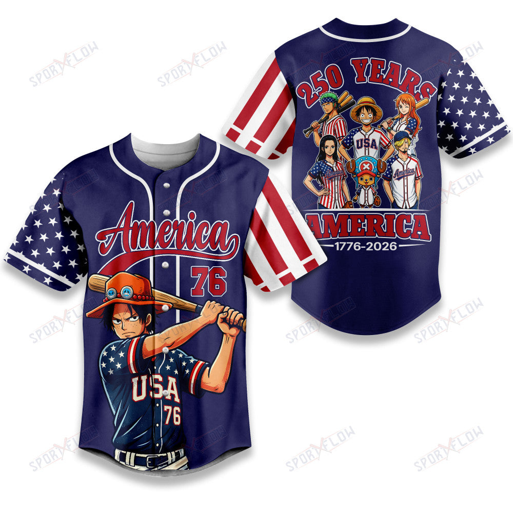 One Piece Portgas D. Ace America 250 Years Anniversary Baseball Jersey