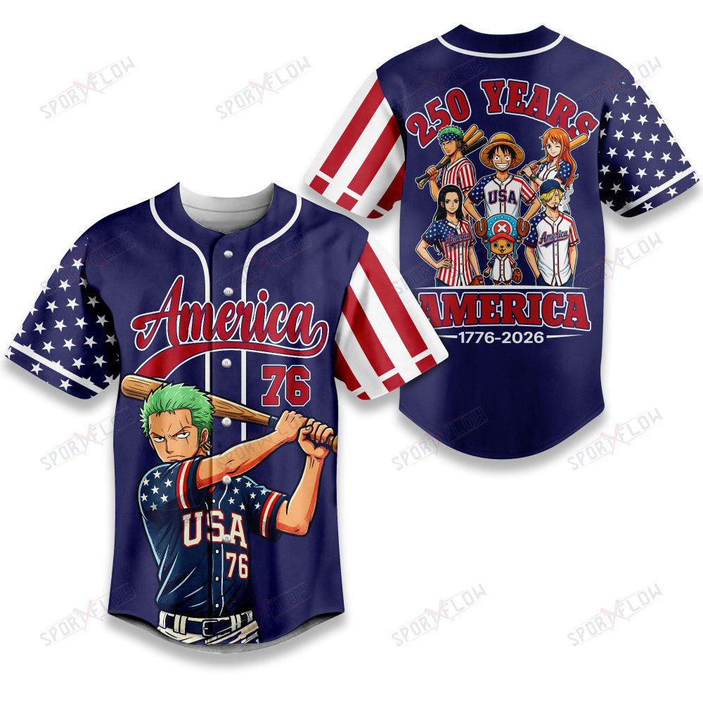 One Piece Roronoa Zoro America 250 Years Anniversary Baseball Jersey