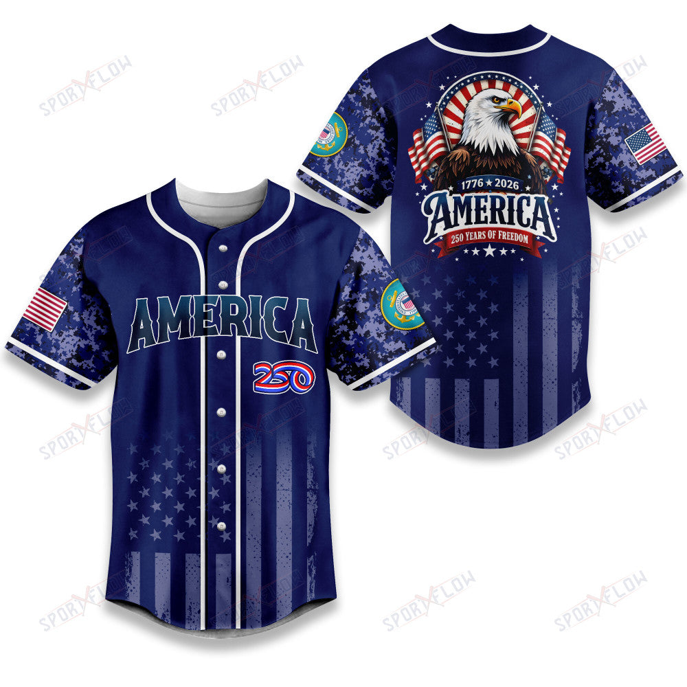 United States Coast Guard Military 250Th Birthday Anniversary Baseball Jersey