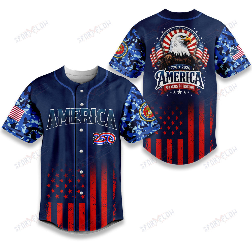 United States Marine Corps Military 250Th Birthday Anniversary Baseball Jersey