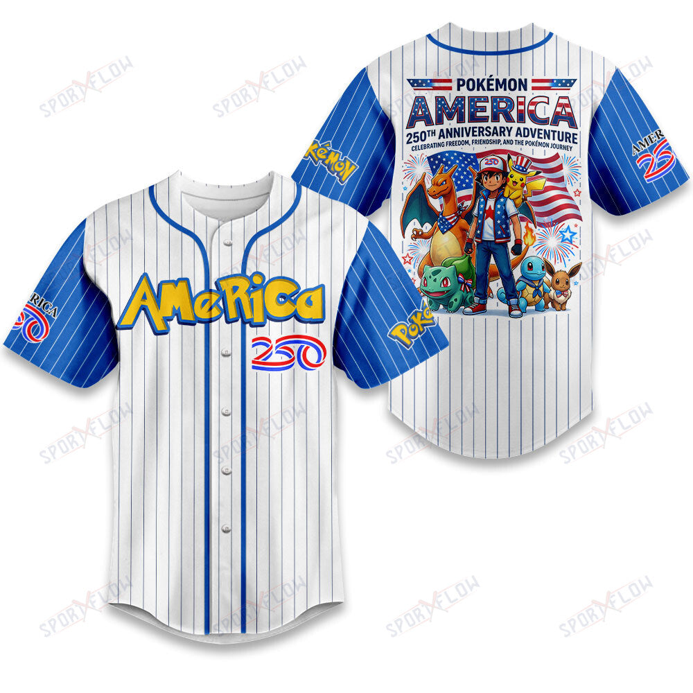 Pokã©Mon America 250Th Anniversary Adventure 2026 Baseball Jersey