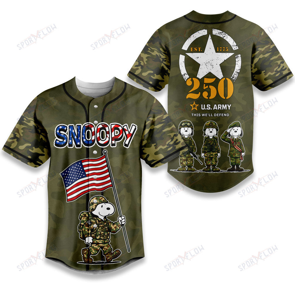 Snoopy Army Celebrate 250 Years Of American Independence Baseball Jersey