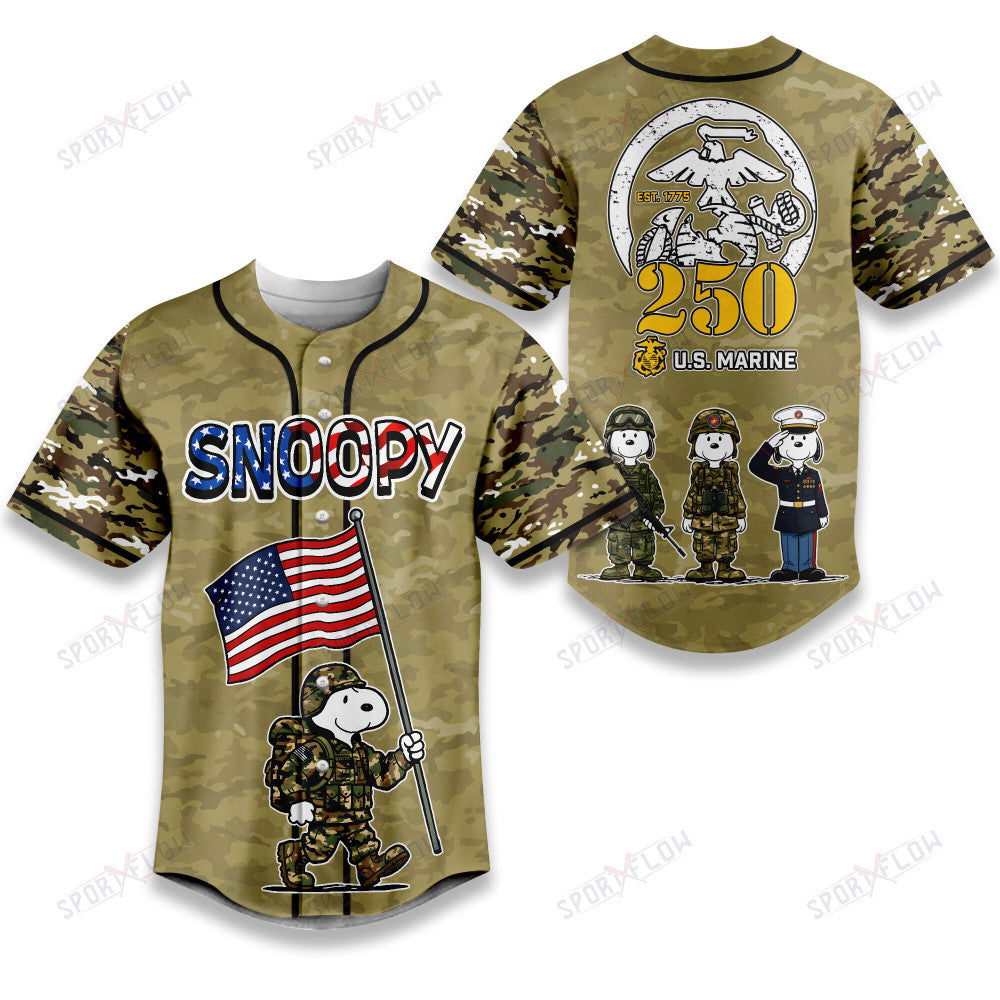 Snoopy Usmc Celebrate 250 Years Of American Independence Baseball Jersey
