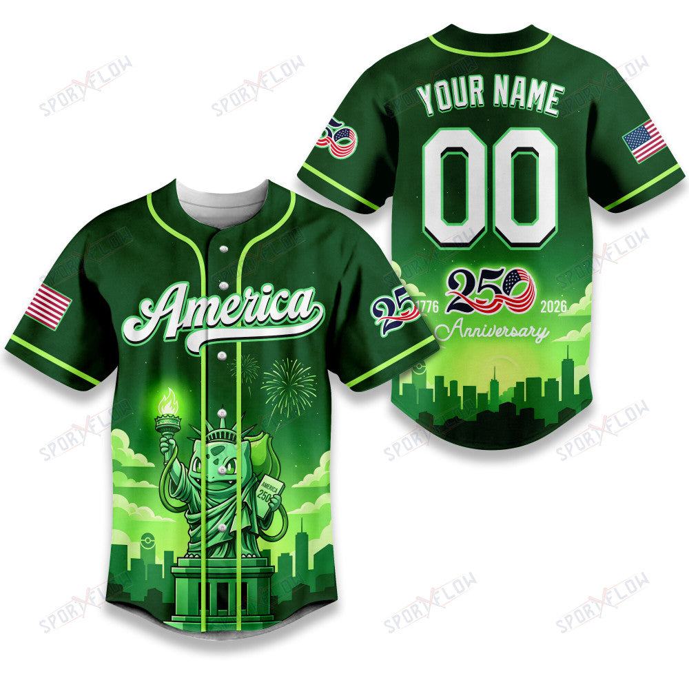 Pokemon Bulbasaur Nature'S Liberty America 250 Anniversary Baseball Jersey