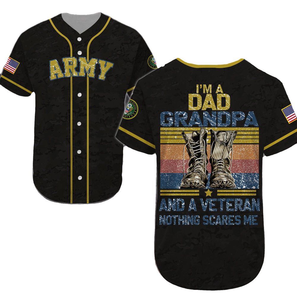 Army Veteran Dad Grandpa Jersey - Proud &amp; Fearless Gift Tee