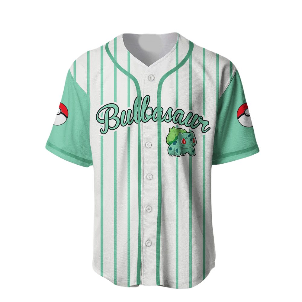 Bulbasaur Baseball Jersey - Stylish Green Striped Anime Fan Shirt For Kids &amp; Adults