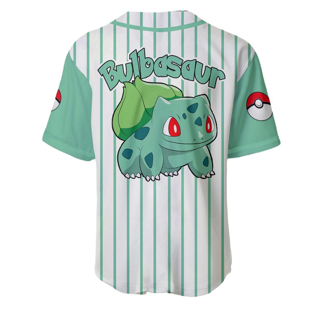 Bulbasaur Baseball Jersey - Stylish Green Striped Anime Fan Shirt For Kids &amp; Adults