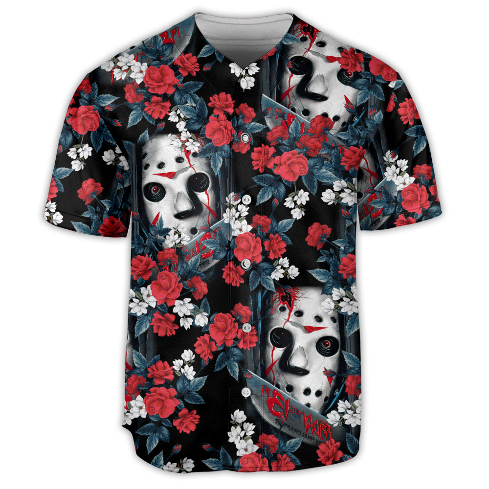 Spooky Floral Horror Mask Baseball Jersey – Unique Halloween Shirt For Fans