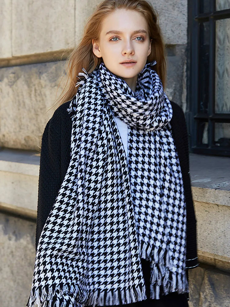 2025 NEW  Real Wool Women Scarf Stole Plaid Wool Scarves for Women Winter Warm Female Poncho Cape Fashion Lady Shawls New Styles