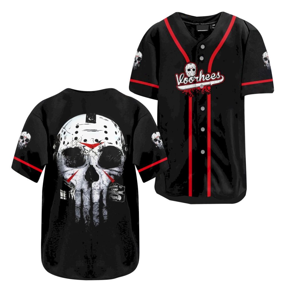 Skull Baseball Jersey - Horror Inspired, Black &amp; Red, Unisex Sport Shirt
