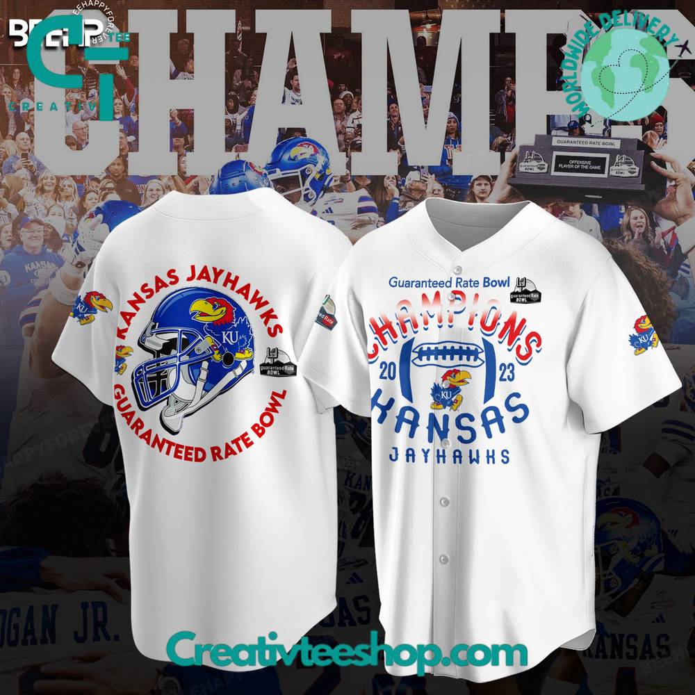 Kansas Jayhawks 2023 Guaranteed Rate Bowl Champions Baseball Jersey