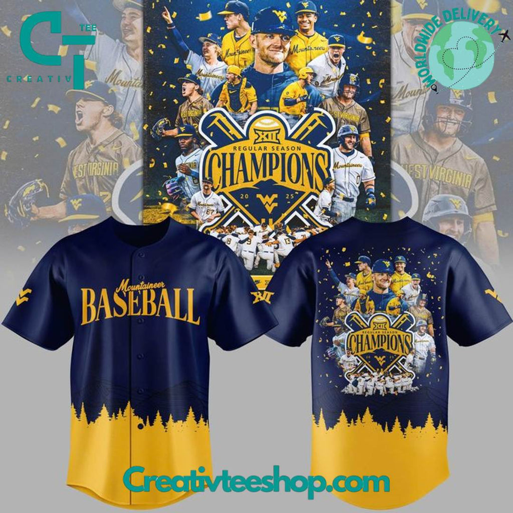 West Virginia Mountaineers Big 12 Regular Season Champions Baseball Jersey