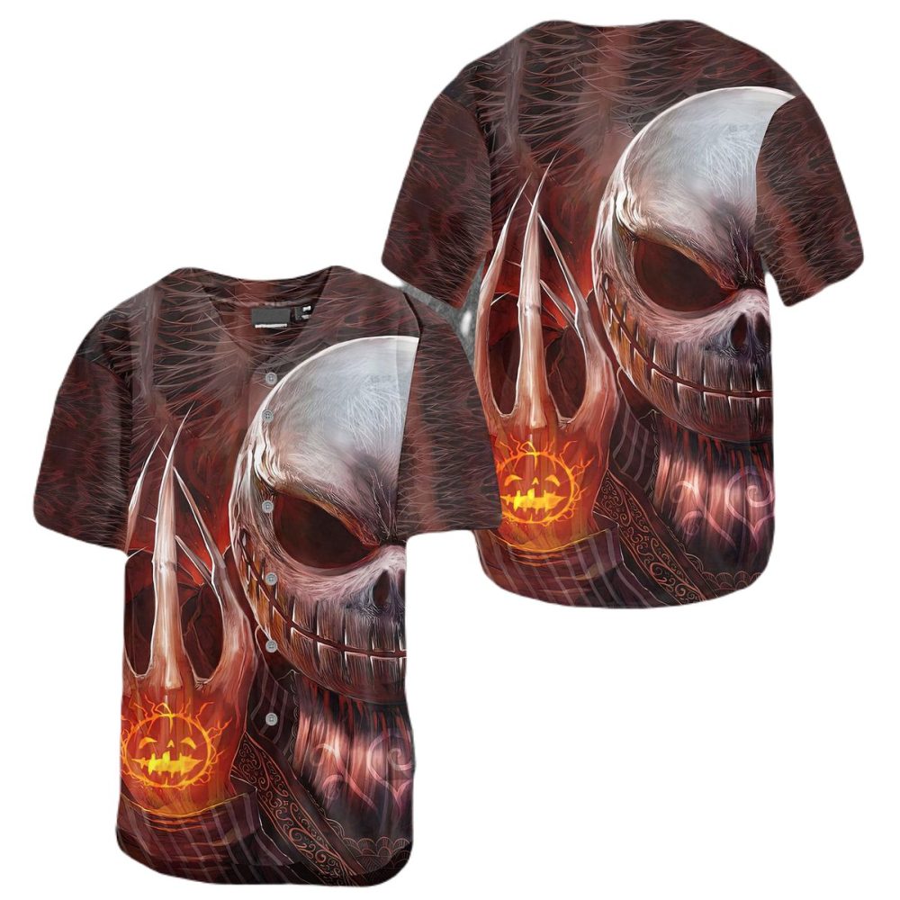 Skull &amp; Flames Baseball Jersey - Bold Halloween Shirt For Men - Unique Gothic Style