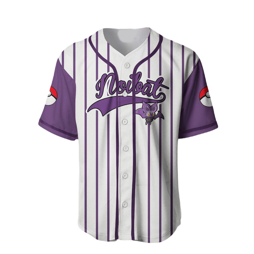 Limited Edition Noibat Baseball Jersey – Stylish Purple &amp; White Pokéball Design