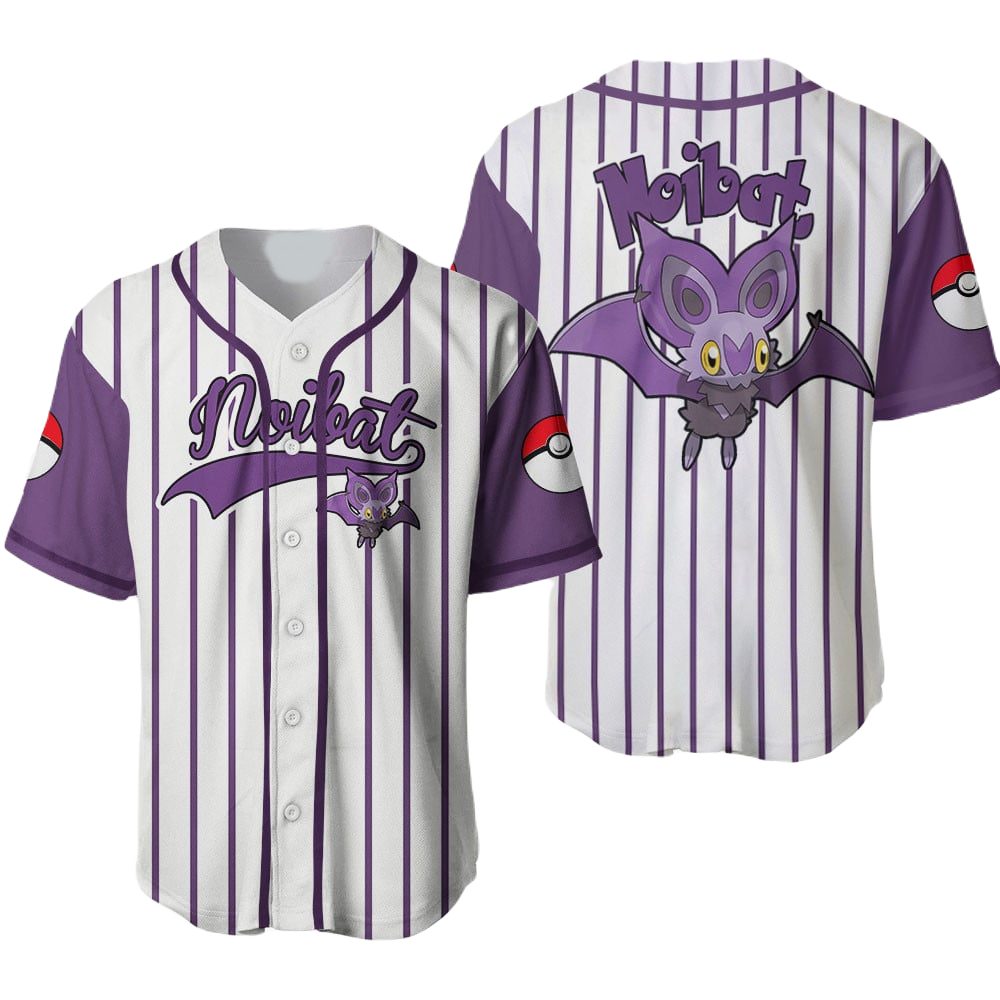 Limited Edition Noibat Baseball Jersey – Stylish Purple &amp; White Pokéball Design