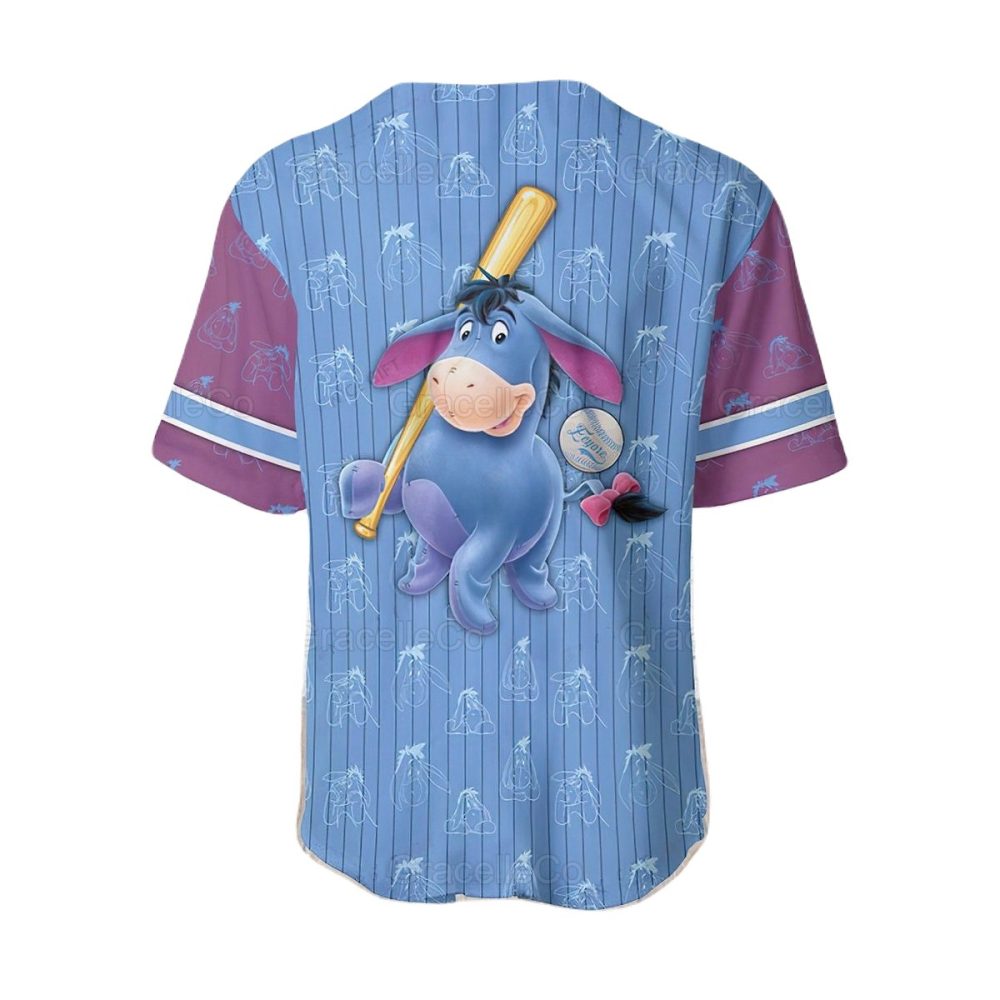 Stylish Eeyore Baseball Jersey - Unique Blue &amp; Purple Design, Perfect For Fans!