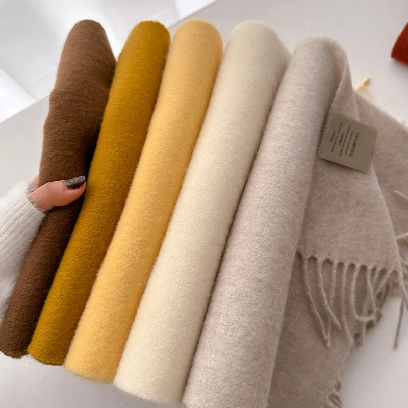 Luxury Winter 100% Wool Scarf Women Cashmere Handkerchief Warm Pashmina Female Shawl Solid Wrap Soft Bufanda Scarves Stole 2025
