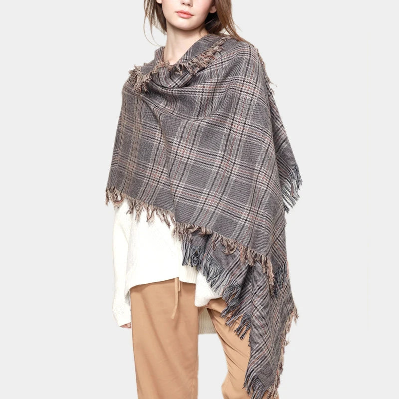 2025 NEW  Real Wool Women Scarf Stole Plaid Wool Scarves for Women Winter Warm Female Poncho Cape Fashion Lady Shawls New Styles