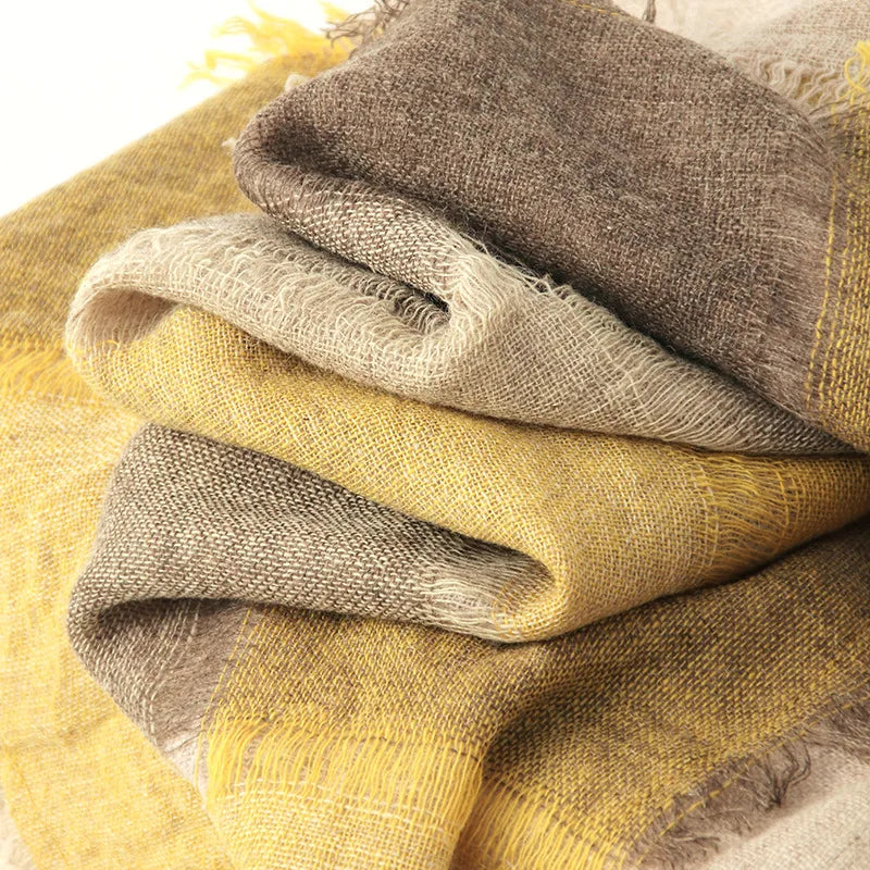 Boiled Wool Color-dyed Plaid Scarf Shawl Dual-purpose Double-layer Lamb Wool Women's Plaid Autumn and Winter Warm