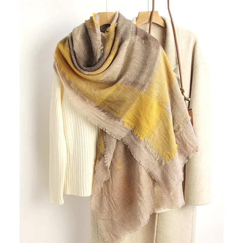 Boiled Wool Color-dyed Plaid Scarf Shawl Dual-purpose Double-layer Lamb Wool Women's Plaid Autumn and Winter Warm