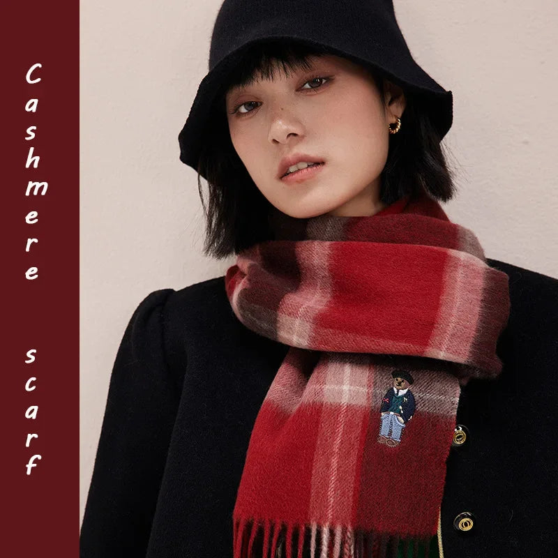 Limited Edition British Bear 100% Australian Wool Scarf Retro British Style Thickened Winter Unisex Couple Plaid Scarf