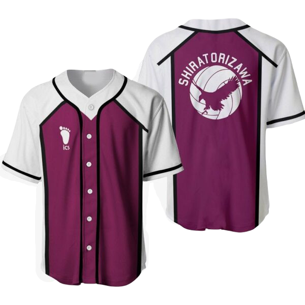 Shiratorizawa Baseball Jersey - Stylish Purple &amp; White Unisex Sportswear - Perfect For Anime Fans!