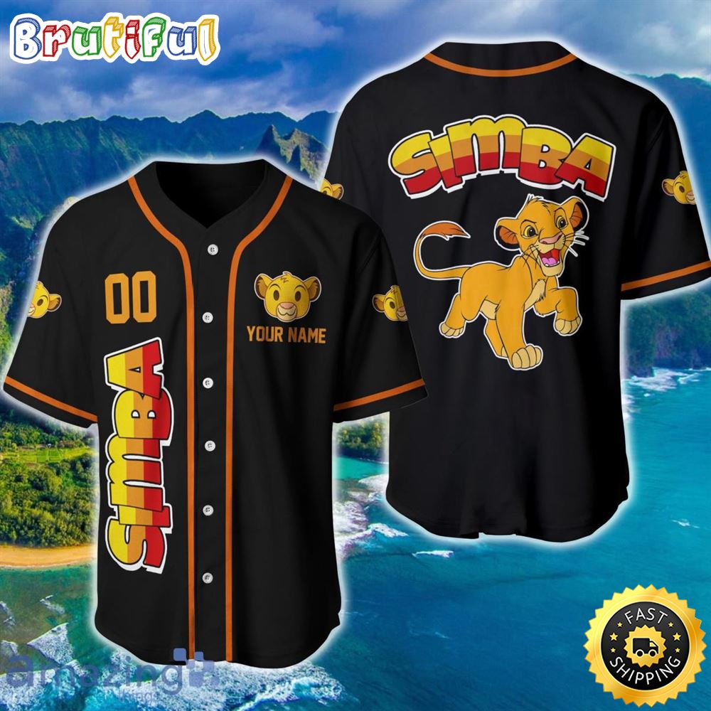Simba Lion King Black Yellow Red Ombre Cartoon Baseball Jersey