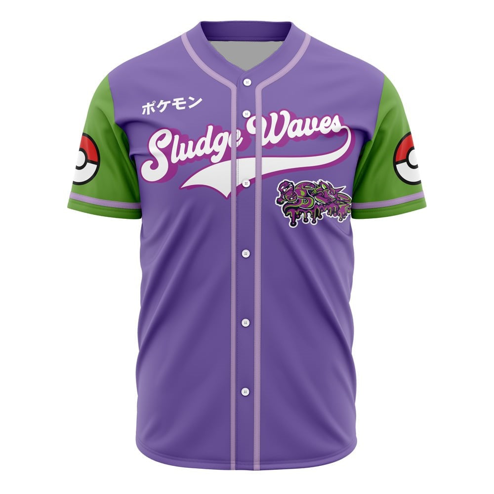 Vibrant Sludge Waves Baseball Jersey - Purple &amp; Green Anime Style, Unisex Sportswear
