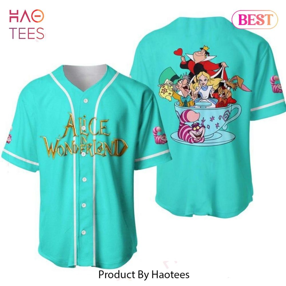 Alice In Wonderland Baseball Jersey – Vibrant Teal Unisex Shirt With Iconic Characters
