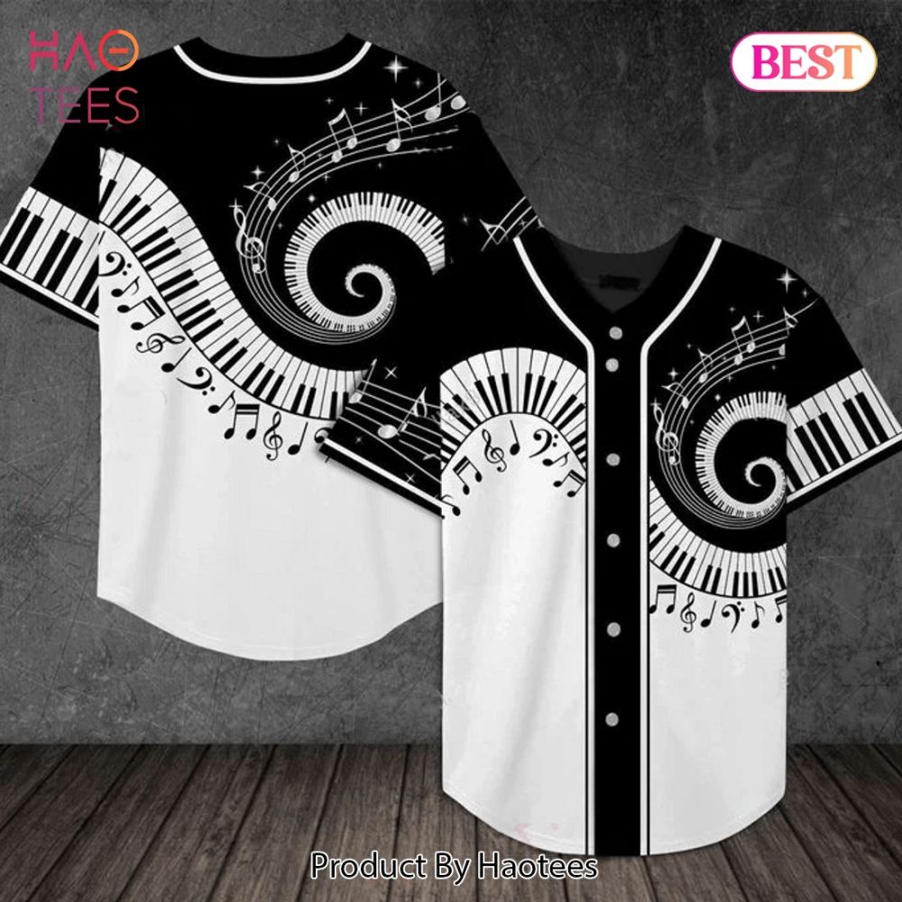 Unisex Music Note Baseball Jersey – Stylish Black &amp; White Piano Design Tee