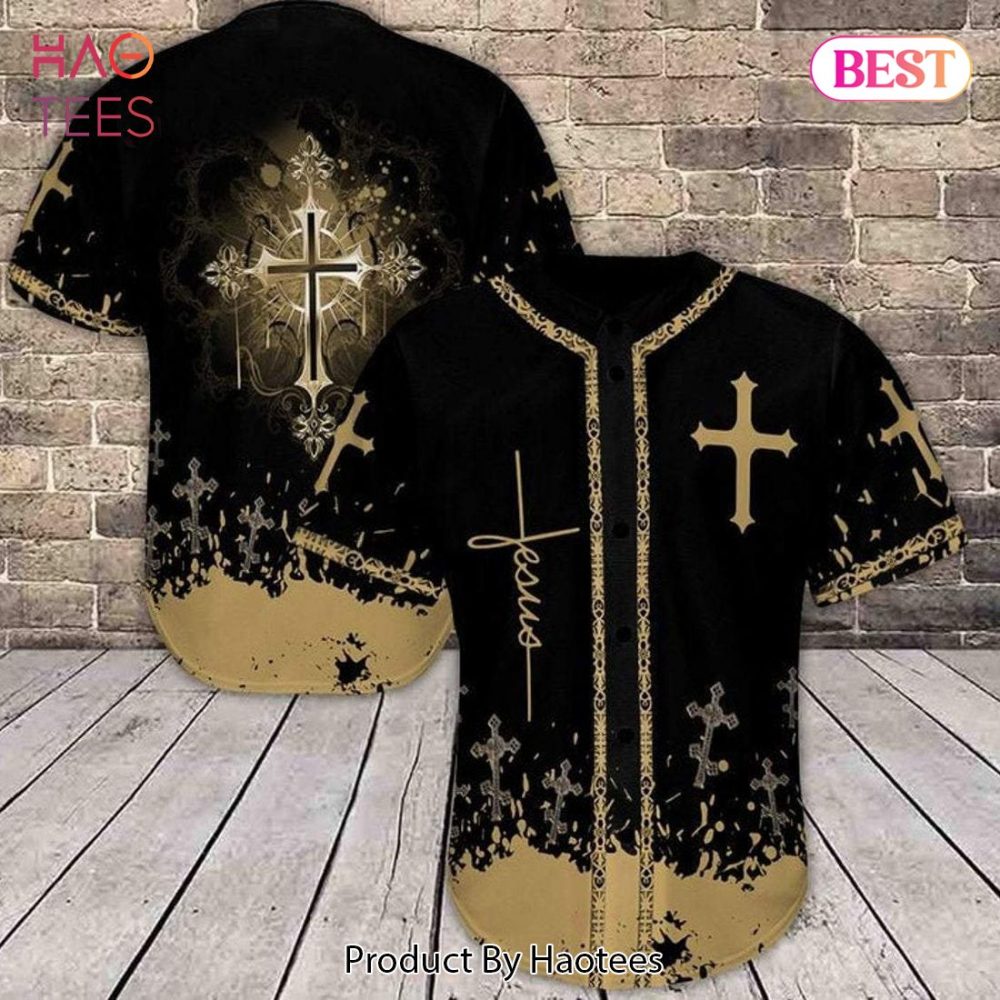Faith-Inspired Black &amp; Gold Cross Baseball Jersey - Unique Christian Apparel