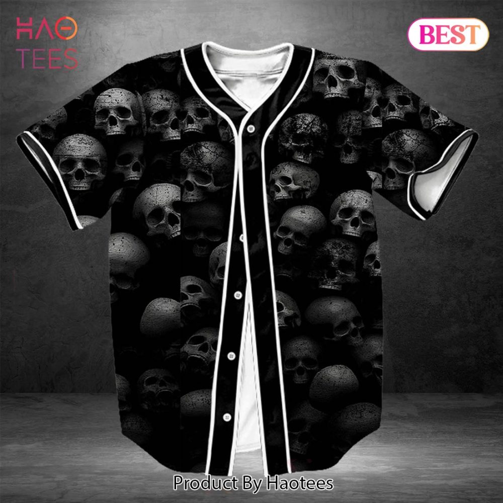 Men'S Gothic Skull Print Baseball Jersey - Edgy Streetwear Top By Haotees