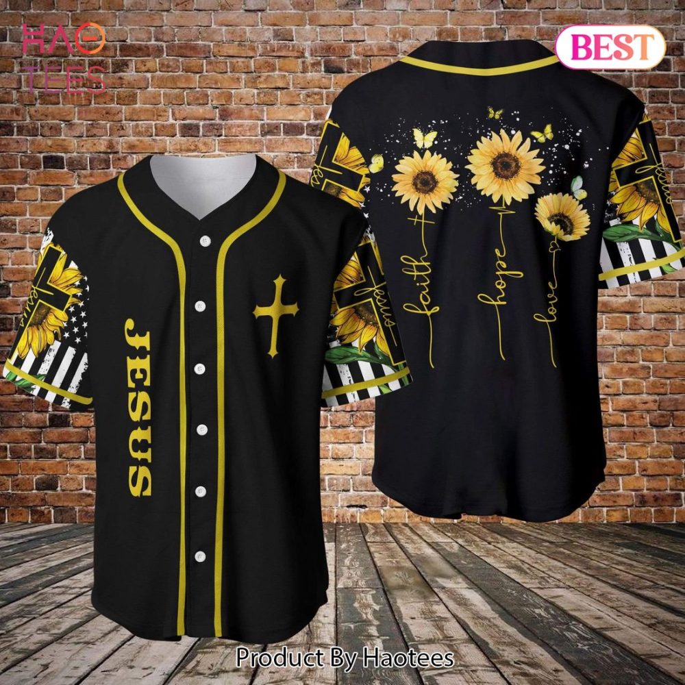 Faith Hope Love Sunflower Baseball Jersey - Stylish Christian Apparel