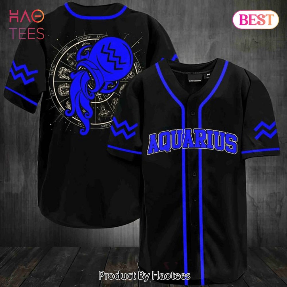 Aquarius Zodiac Baseball Jersey - Stylish Black &amp; Blue Star Sign Apparel